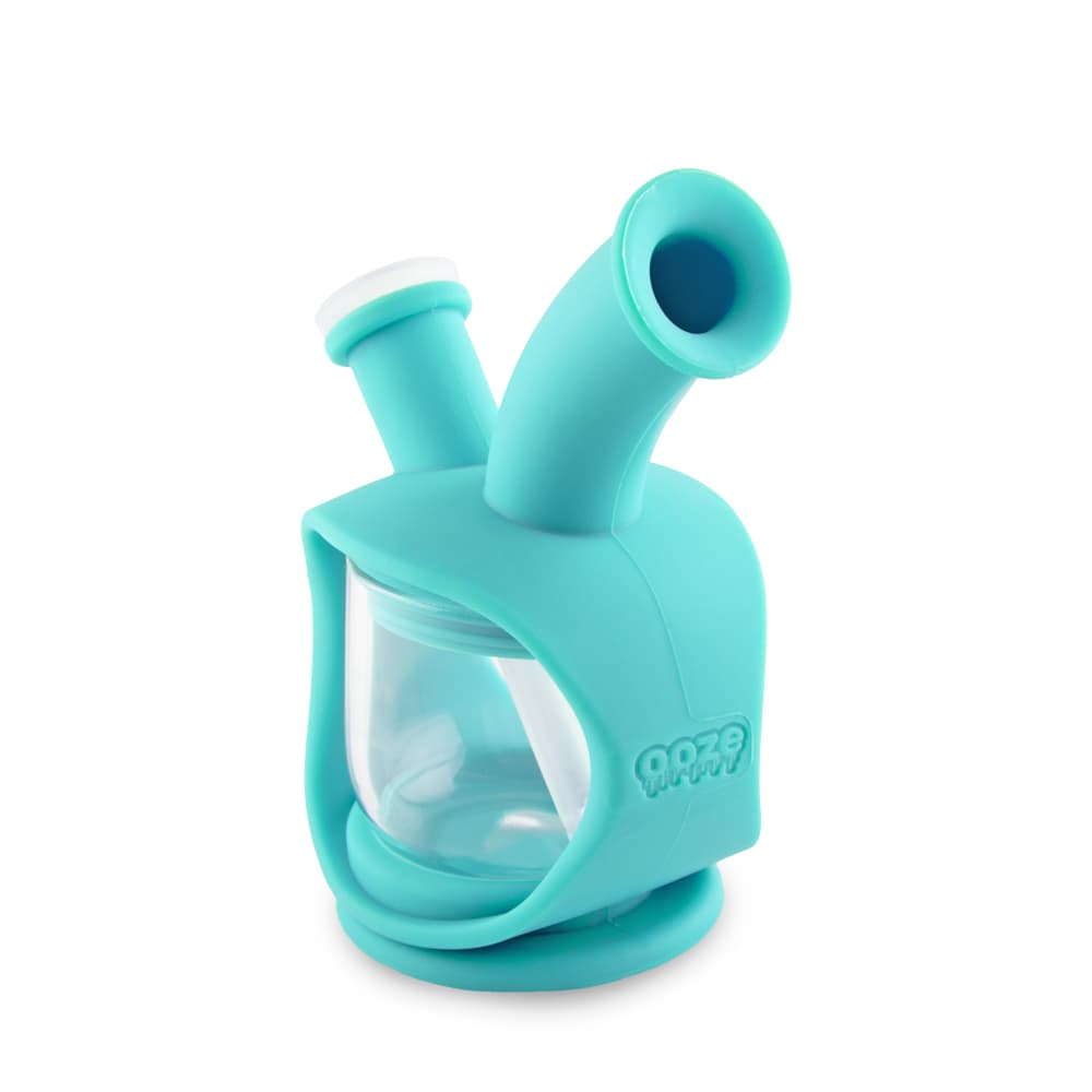 A front view of the Ooze Kettle Silicone Bubbler, showcasing its smooth, rounded shape and clear glass construction.