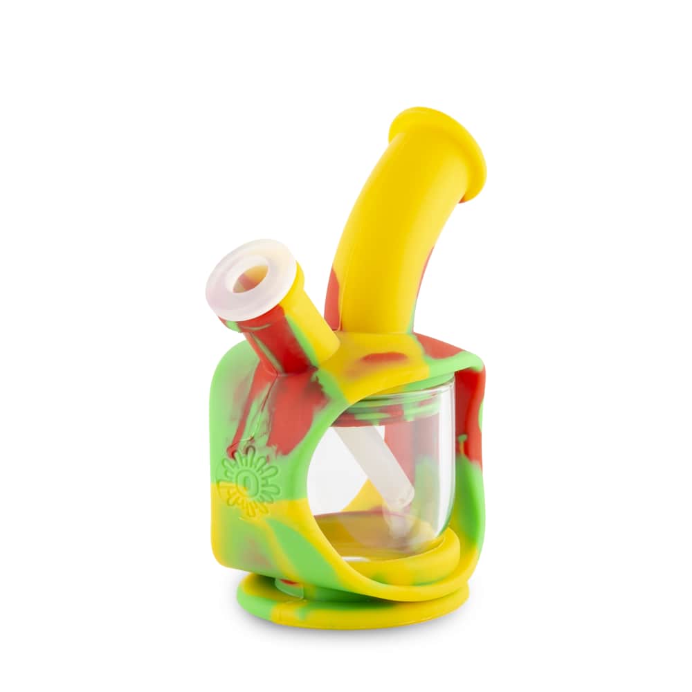 Front view of the Ooze Kettle Silicone Bubbler, showcasing its colorful, compact design and smooth curves.