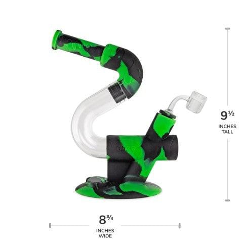 Front view of the Ooze Swerve Silicone Water Pipe with a colorful, patterned design against a white background.
