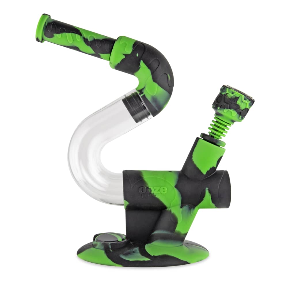A three-quarter view of the Ooze Swerve Silicone Water Pipe, showcasing its curved neck and textured grip.