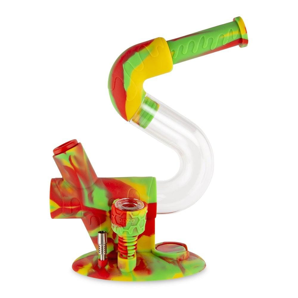 A three-quarter view of the Ooze Swerve Silicone Water Pipe, showcasing its colorful, textured design against a plain white background.