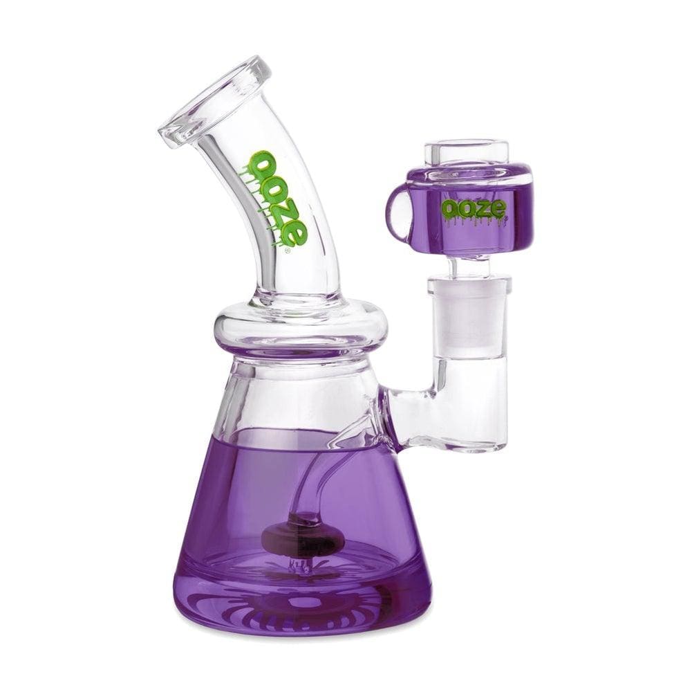 Front view of the Ooze Glyco Bong glycerin chilled glass water pipe, showcasing its purple-tinted glass and unique shape.