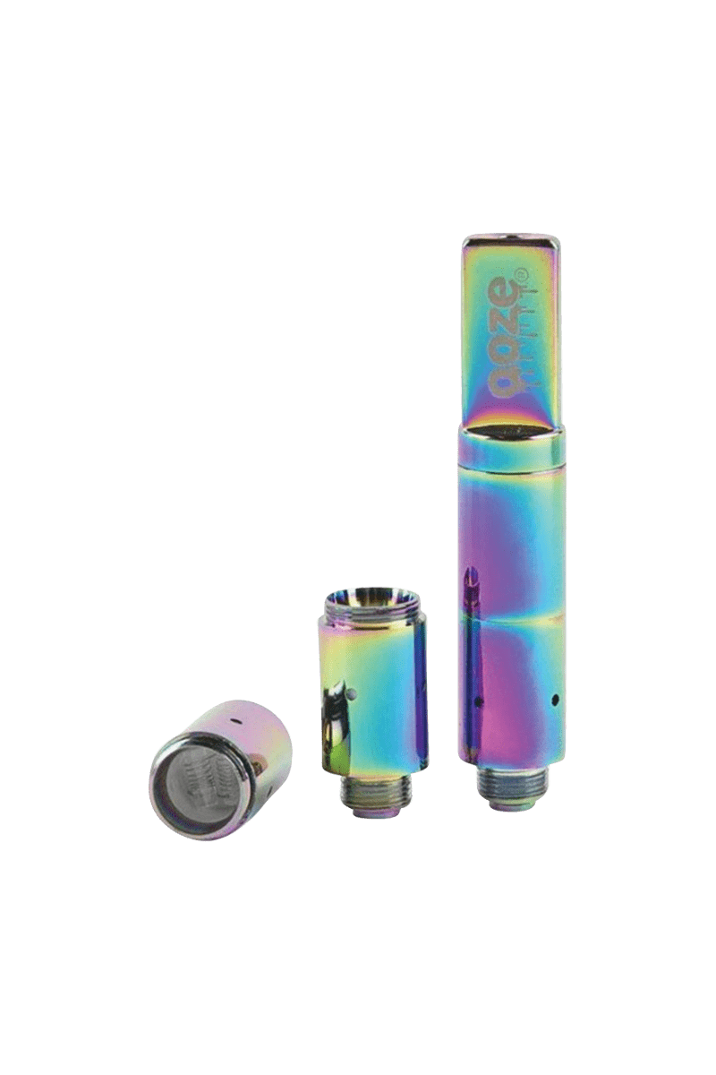 Close-up, angled view of the Ooze Slim Twist Pro Wax Atomizer Tank, a silver metallic tank against a plain white background.