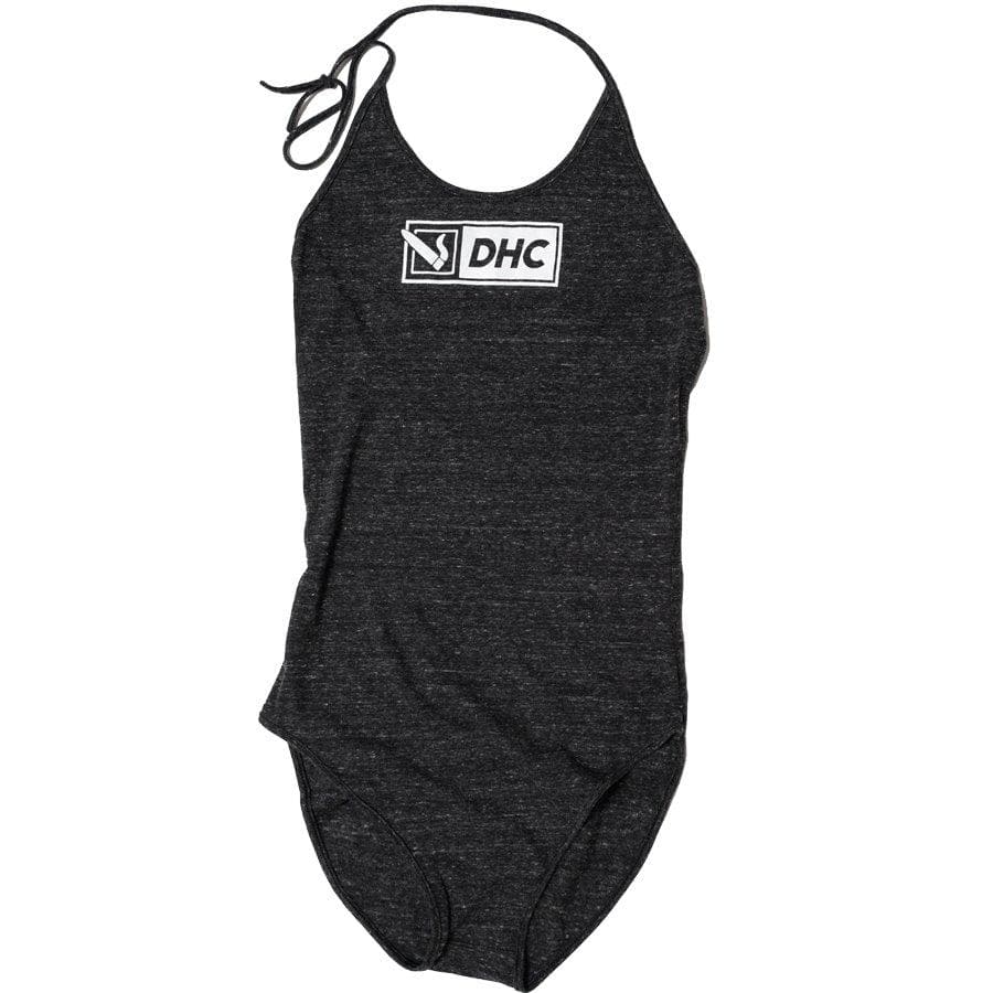 A studio shot of the Daily High Club Women's Gray Bodysuit laid flat, showing its smooth, form-fitting silhouette.