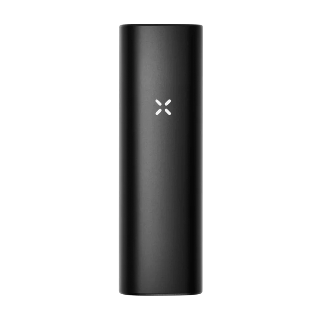 A sleek, front view of the Pax Plus Vaporizer Complete Kit, showcasing its minimalist black design and smooth, rounded form.