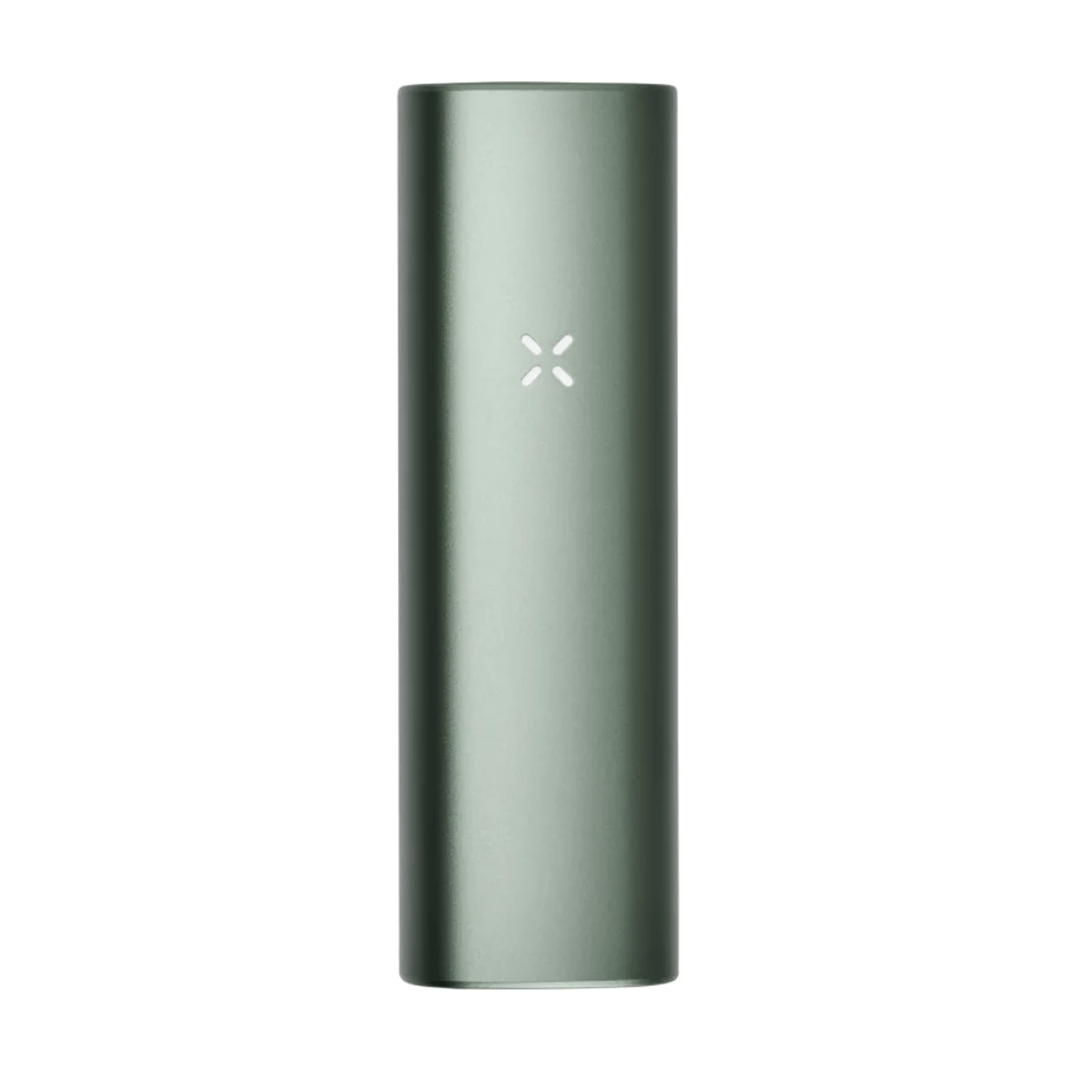 Front view of the Pax Plus Vaporizer Complete Kit, a sleek, dark green device with a minimalist design.