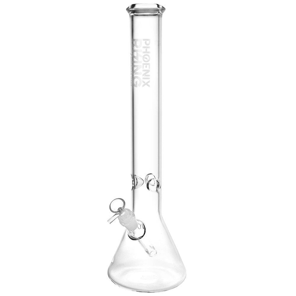 Front view of the Phoenix Rising Basic Beaker Water Pipe, a clear glass beaker with a 14mm joint visible at the top.