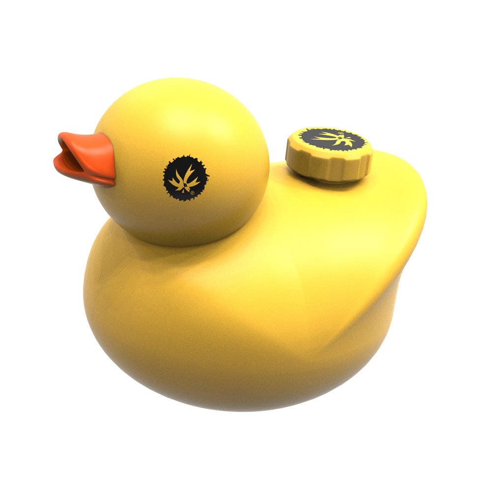Front view of the Piecemaker Kwack Silicone Duck Bong, a yellow, playful design resembling a rubber ducky.