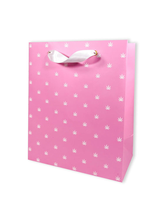 KushKards Gift Bag & Tissue Pink & White Pot Leaf Print Gift Bag