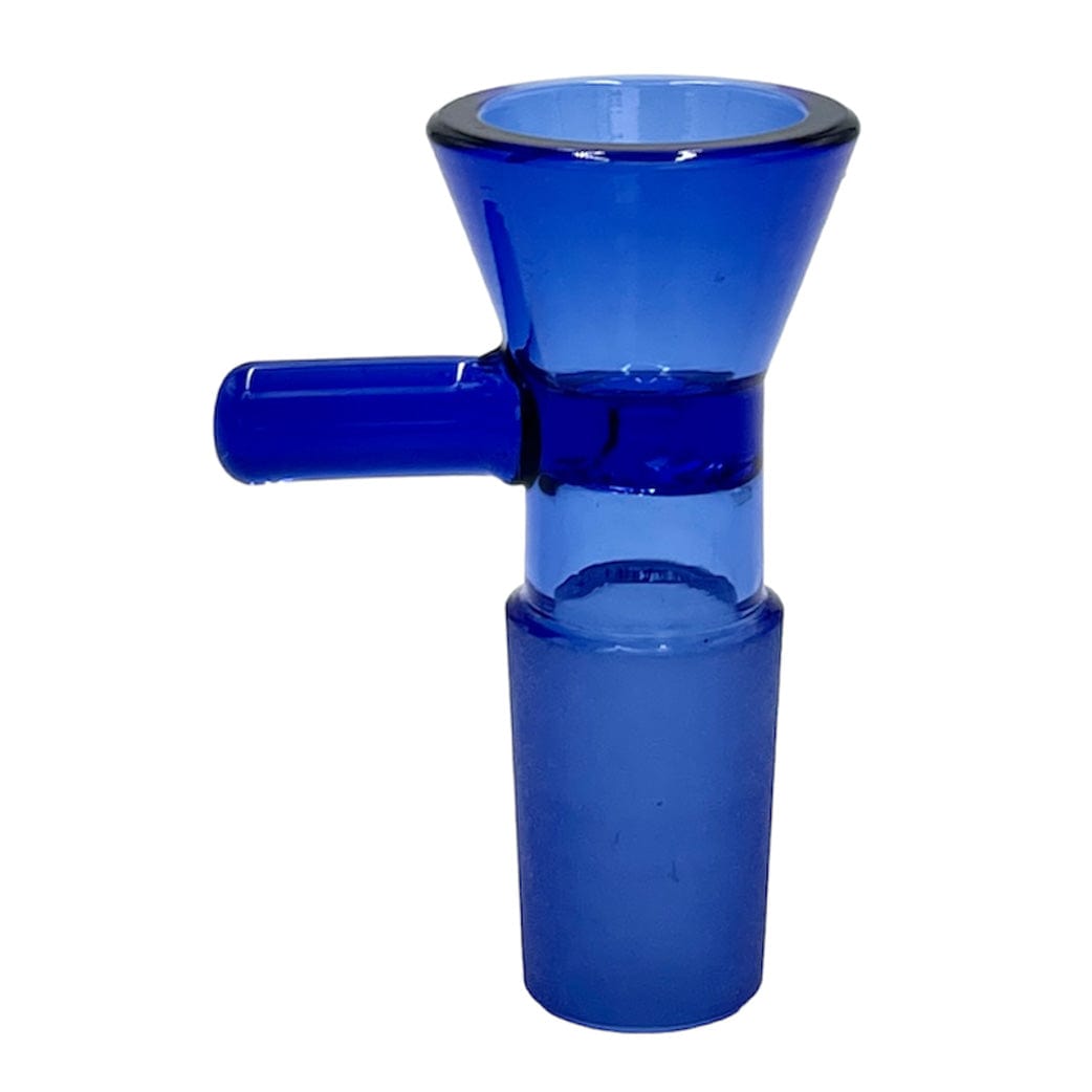 Front-facing close-up of the Prism 18mm Bowls in bubble gum blue glass, shown against a white background with a side handle and flared top.