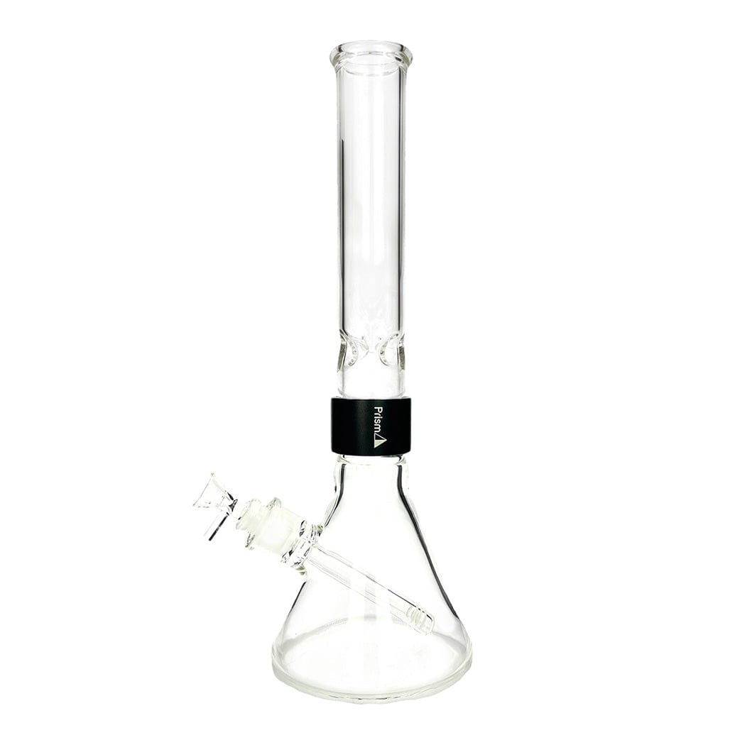 A studio shot of the CLEAR TALL BEAKER SINGLE STACK, displaying the clear glass beaker from a slightly angled, front view.