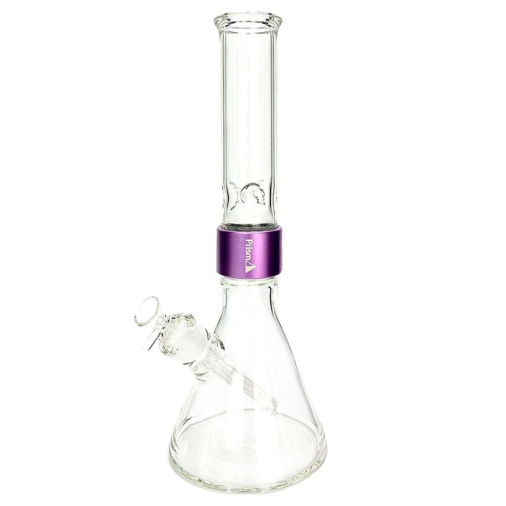 Front view of the CLEAR STANDARD BEAKER SINGLE STACK, a clear glass beaker with a single stack perc visible in the chamber.