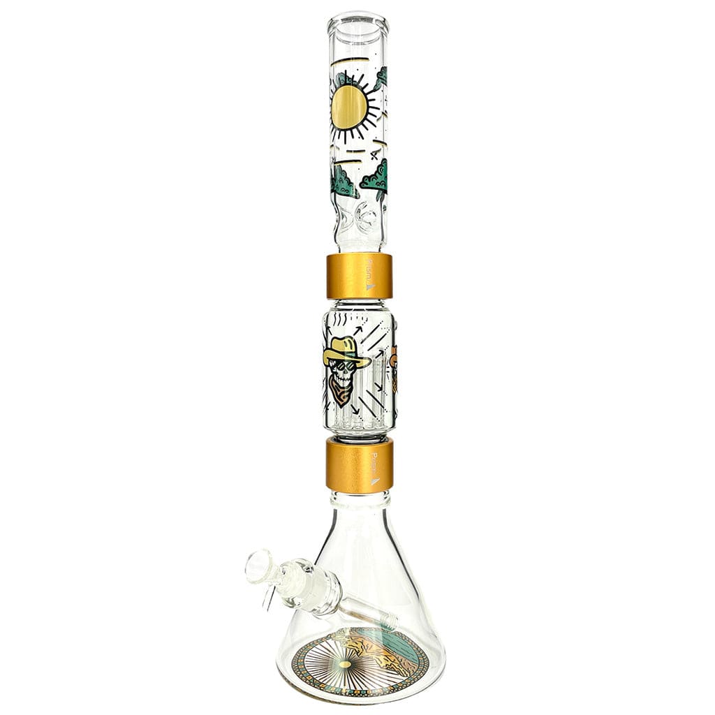 Front view of the DESERT DREAM'N BEAKER DOUBLE STACK, showcasing the clear glass construction and stacked design.