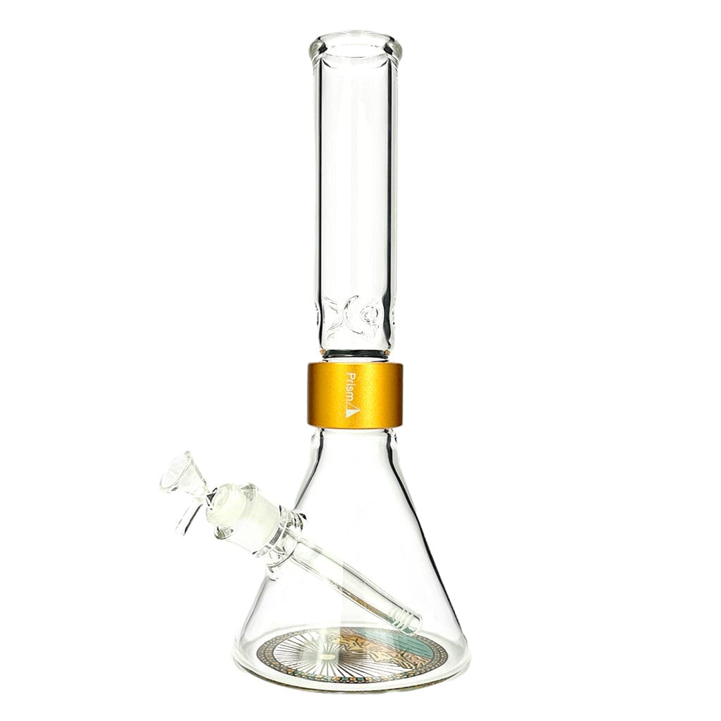 Front view of the HALO DESERT DREAM'N BEAKER SINGLE STACK, a clear glass beaker with a simple, stacked design.