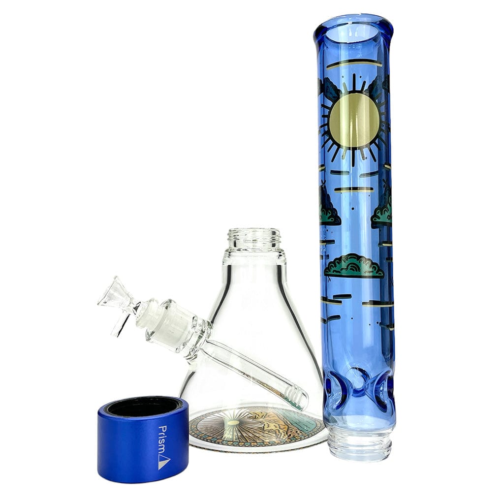 A side view of the HALO DESERT DREAM'N BEAKER SINGLE STACK, showcasing the blue glass and its single stack design.