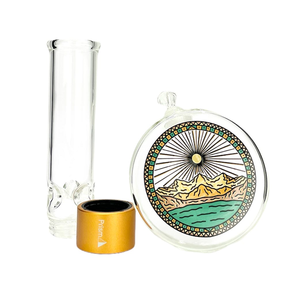 Front view of the HALO DESERT DREAM'N BEAKER SINGLE STACK, featuring a stacked glass beaker and circular desert scene graphic.
