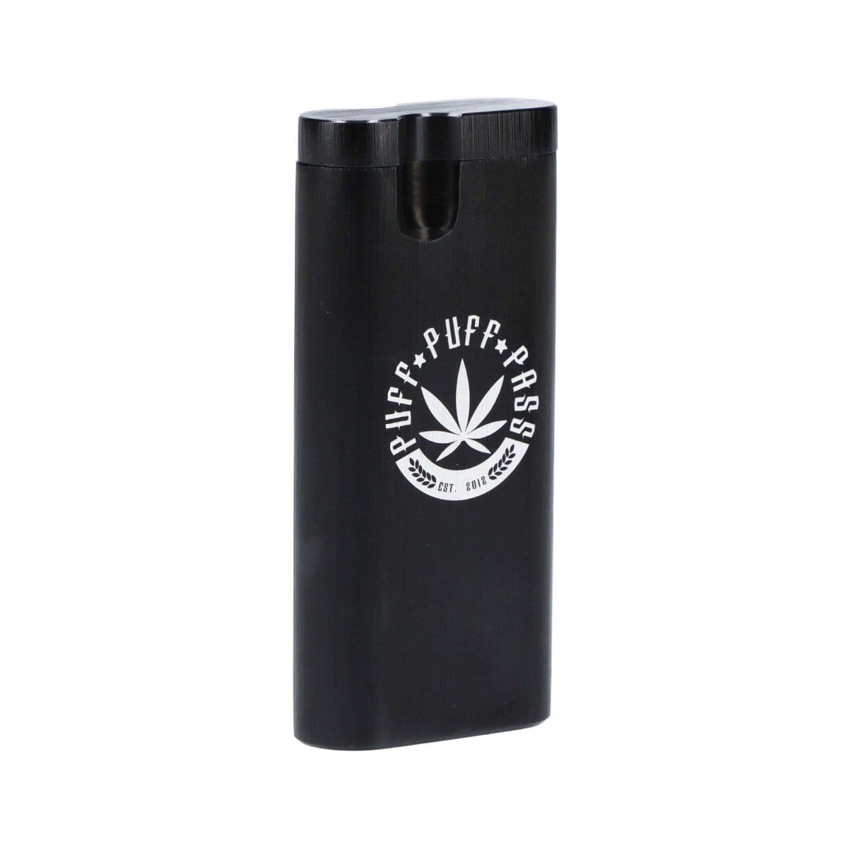 A sleek, black Aluminum Dugout is shown in a close-up, studio shot with a minimalist, modern design.