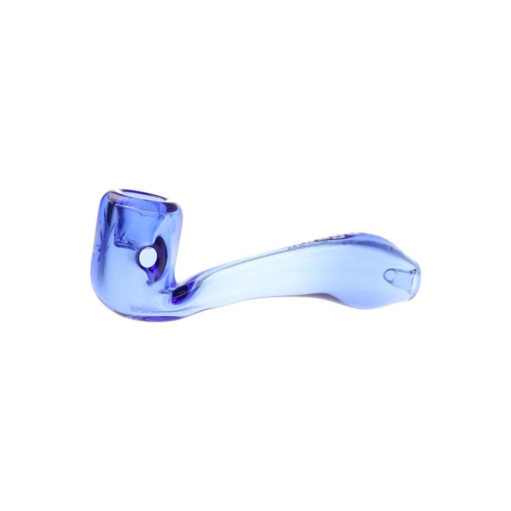 A side view of the 4" Sherlock Hand Pipe shows the curved, smooth form of the blue glass pipe.
