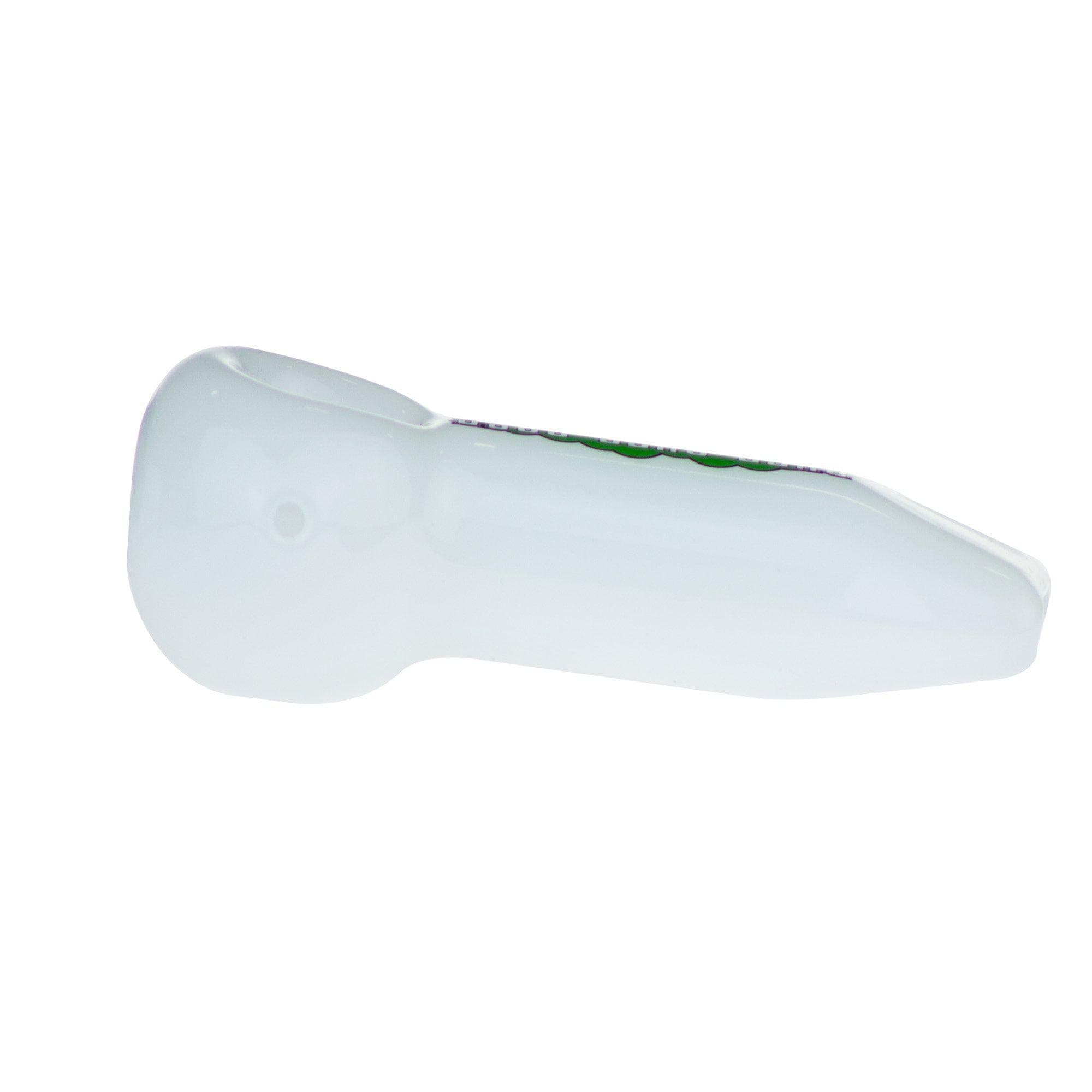 A side view of the 4" Spoon Pipe, showcasing its curved glass bowl and simple design against a plain white background.