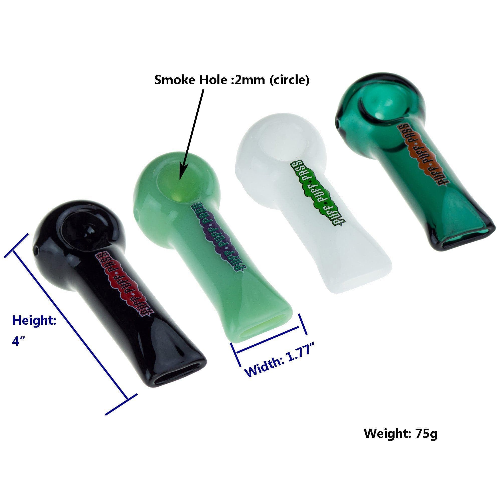 A close-up view of the 4" Spoon Pipe, showing its curved shape and glassy texture against a plain white background.