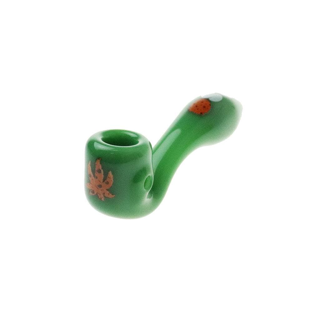 A slightly angled view of the 4" Sherlock Hand Pipe, showcasing its curved form and smooth, green finish.