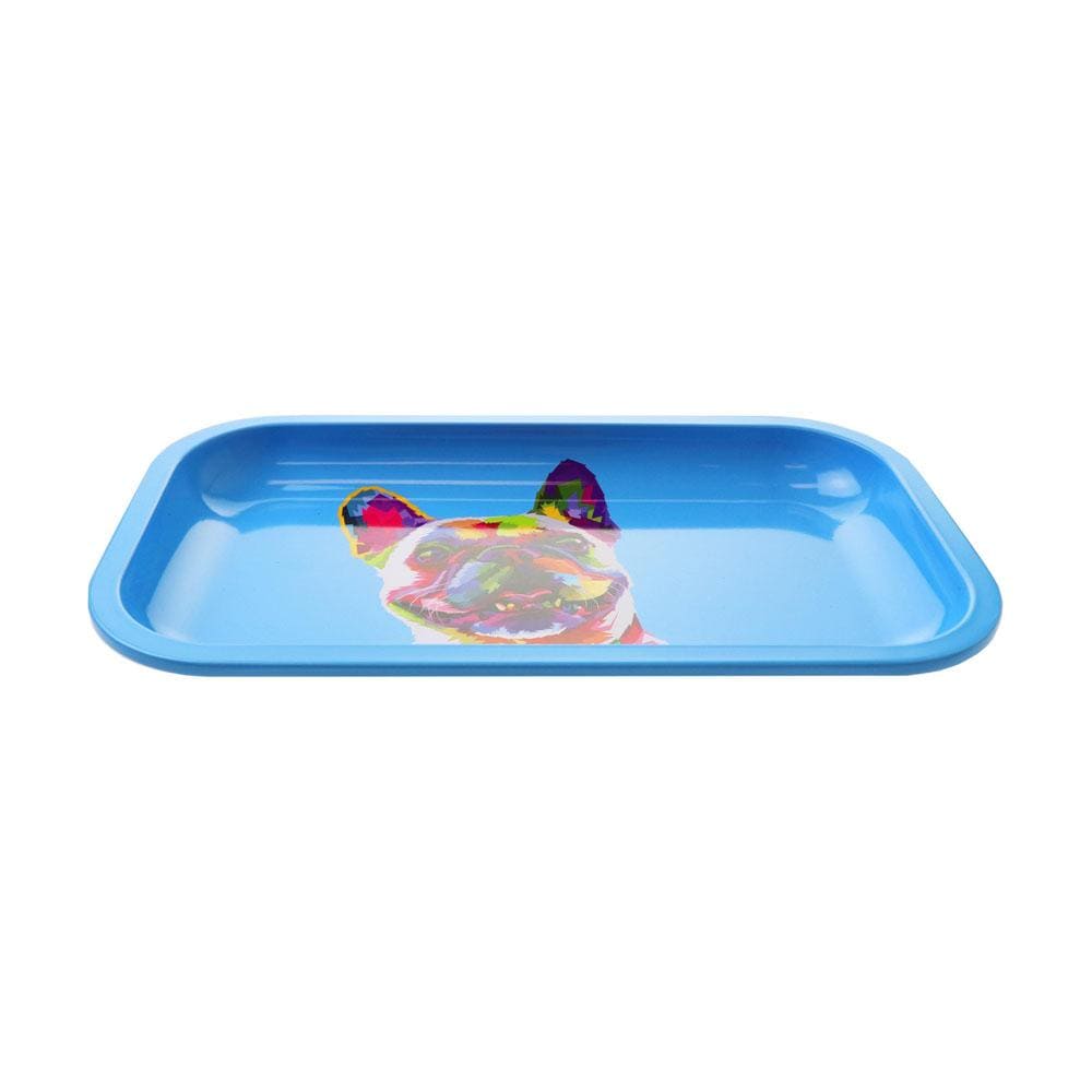 Overhead view of the Dog Rolling Tray, a rectangular metal tray with a flat, reflective surface.