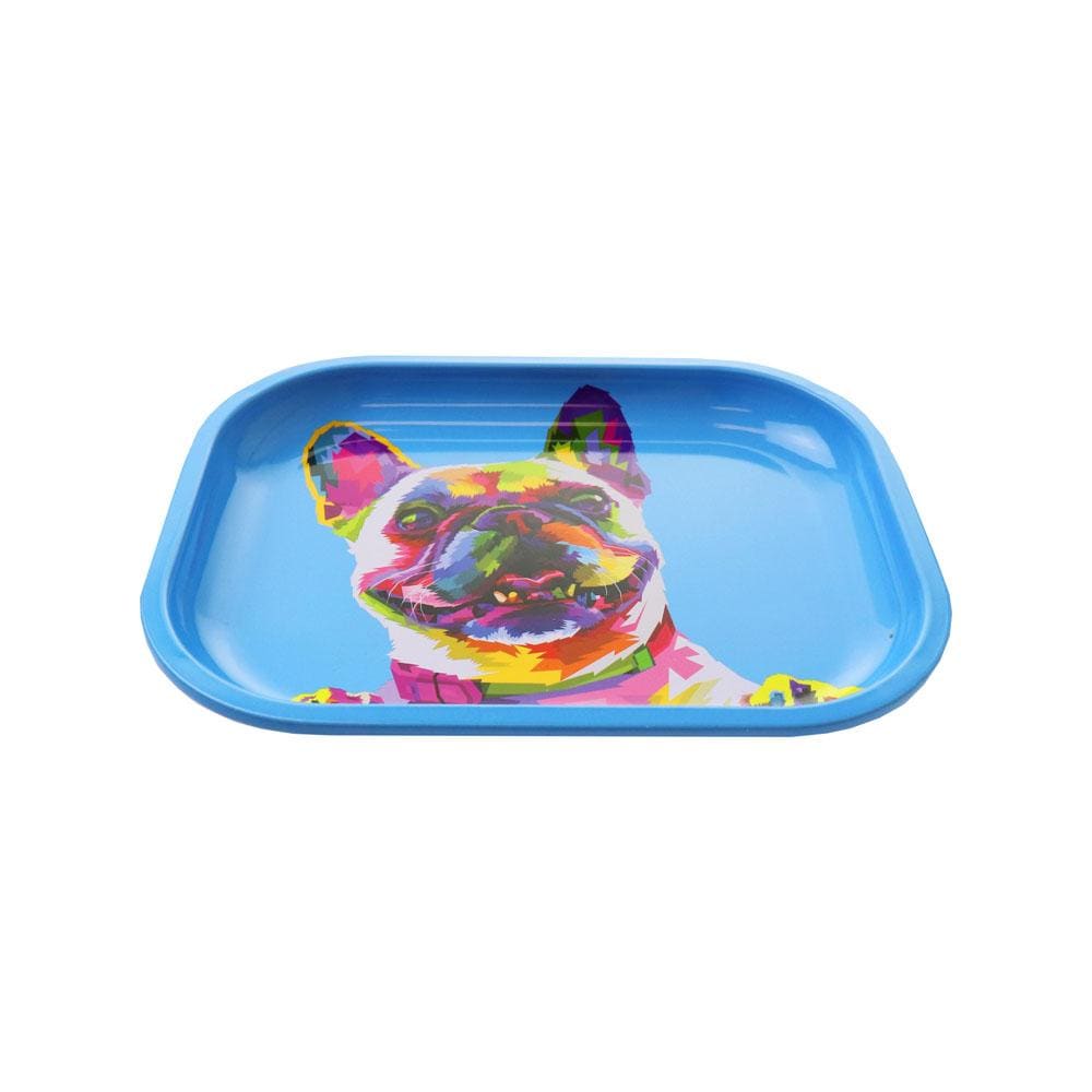 Front view of the Dog Rolling Tray featuring a playful dog illustration on a flat, rectangular surface.