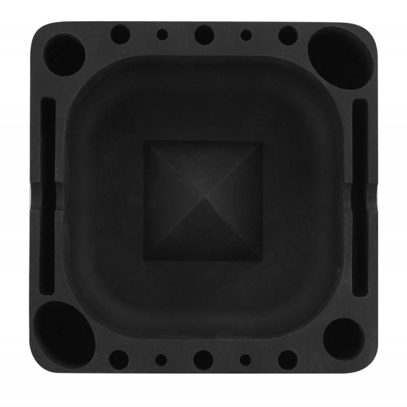 Top-down view of the Square Tap Tray, a black, square tray with circular indentations around the edges.