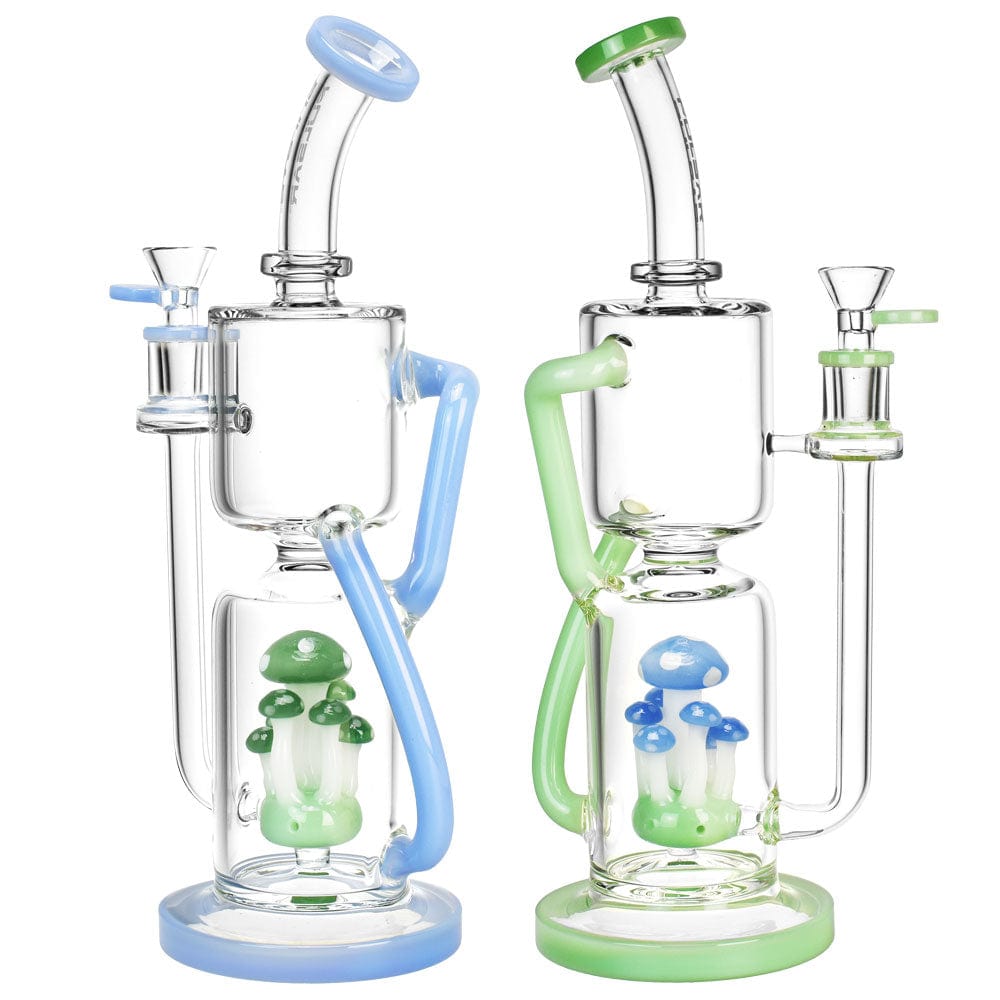 Front view of the Pulsar Shroom Recycler Water Pipe, showcasing its mushroom-shaped percolator and clear glass construction.