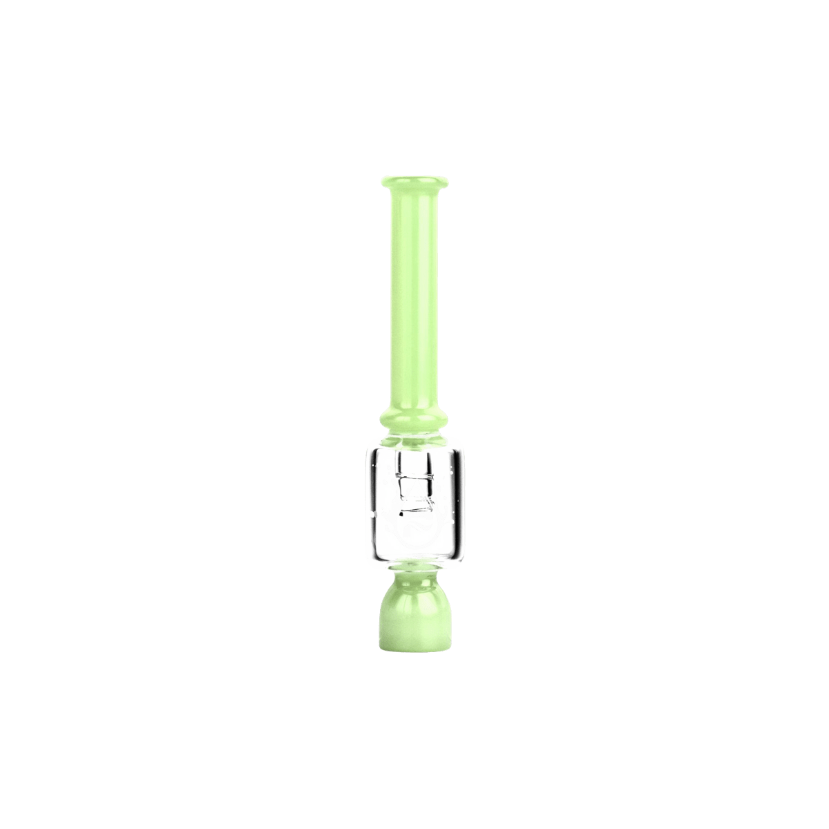 A straight-on shot of the Pulsar Ash Catcher One Hitter, showcasing its clear glass construction against a plain white background.
