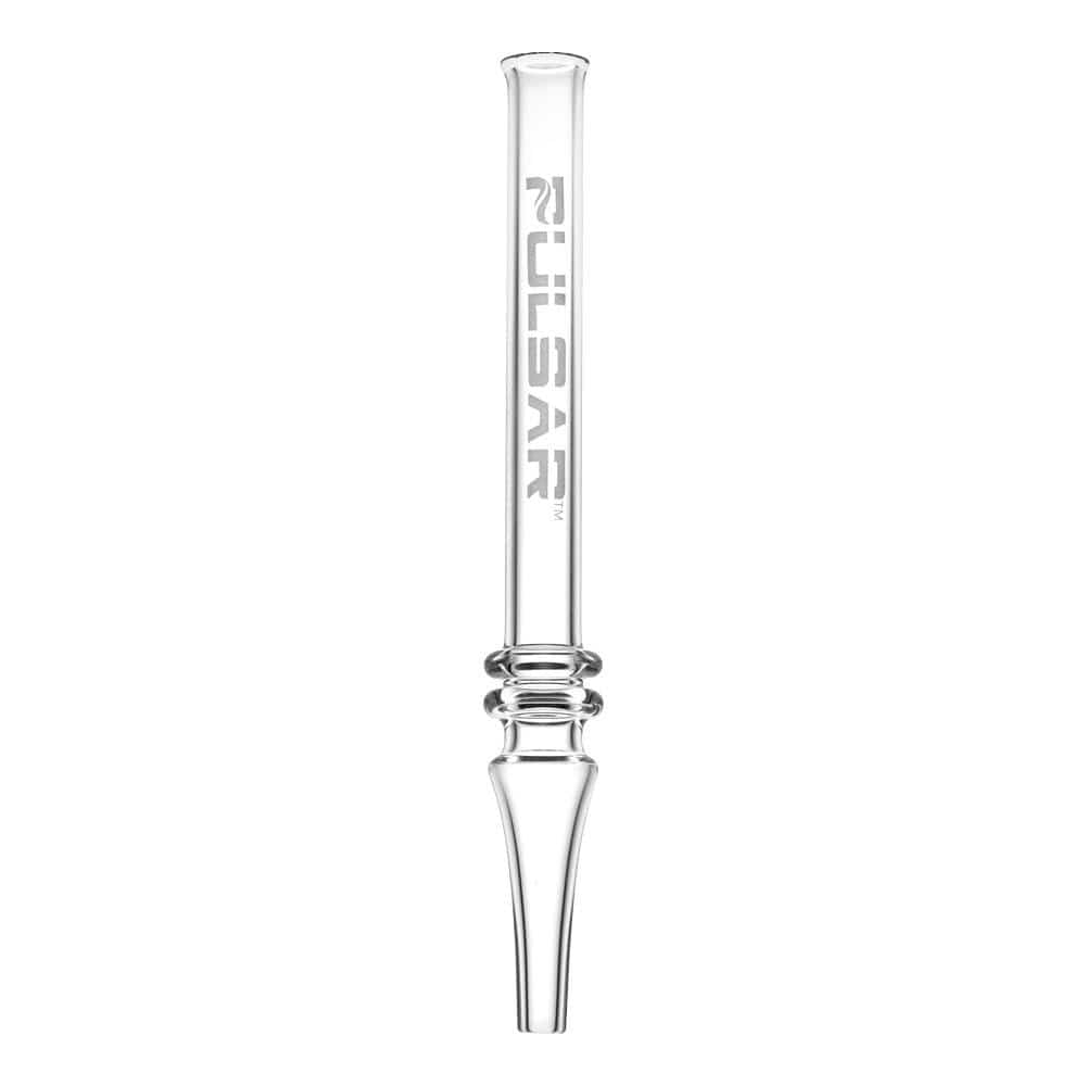 A close-up shot of the 5-inch Pulsar Quartz Dab Straw, showing its sleek, clear quartz tip and streamlined design.