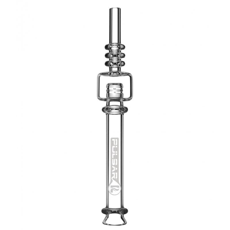A front view of the Pulsar Quartz Deco Dab Straw, featuring a clear quartz tip and decorative pattern.