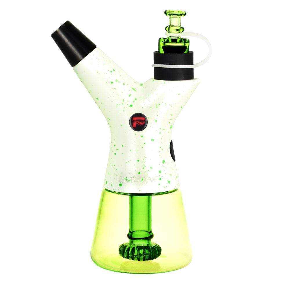 Front view of the Pulsar RöK Electric Dab Rig - Luna Glow, featuring a glowing, clear glass design with a black mouthpiece.