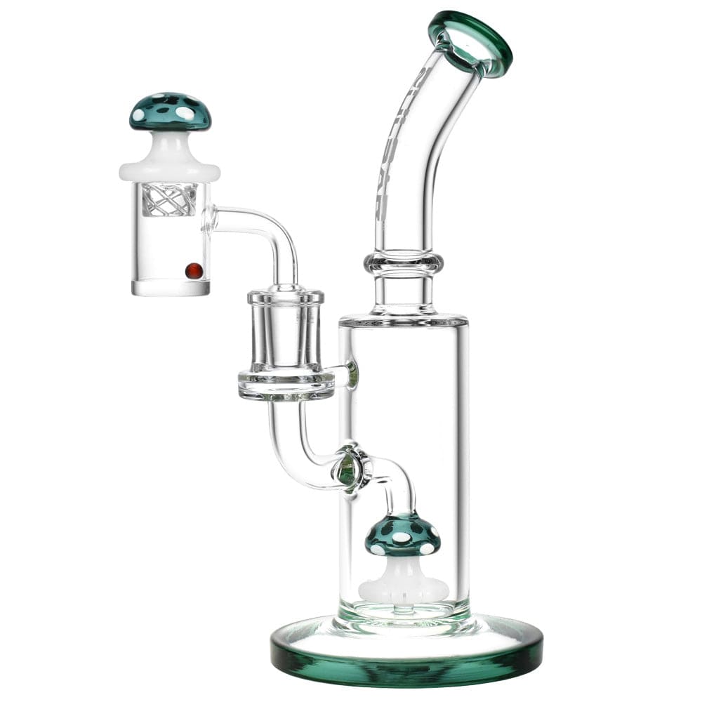 A front view of the Pulsar Shroom Rig Set w/ Carb Cap, showing the colorful glass rig at an angle against a plain white background.