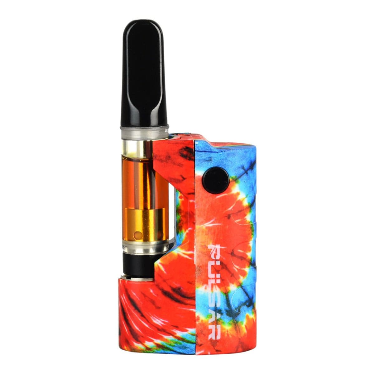Front view of the Pulsar GIGI Vaporizer, a colorful handheld device with a clear glass chamber visible from a slight angle.