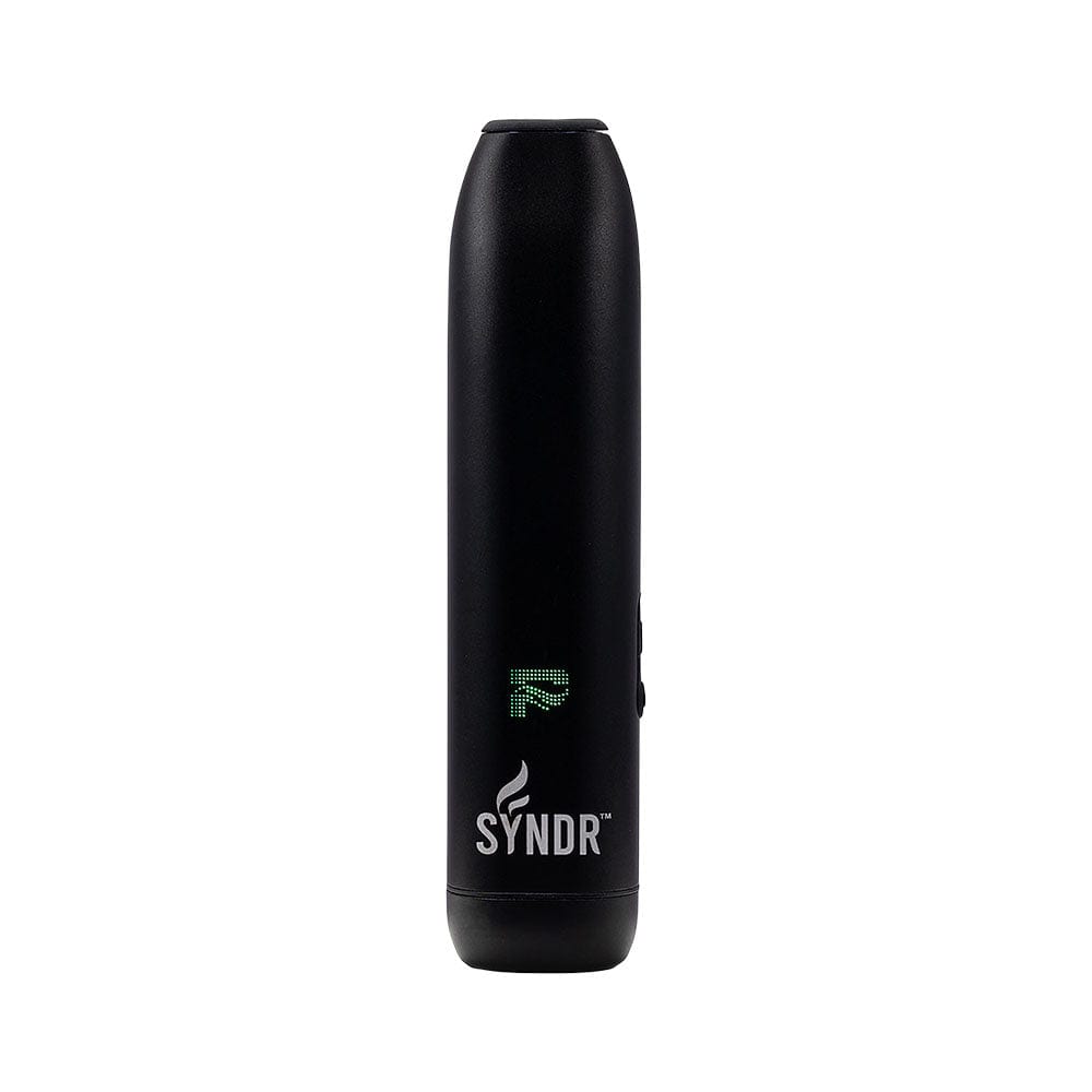 Front view of the Syndr Dry Herb Vaporizer  880mah, a sleek, black handheld device against a plain white background.