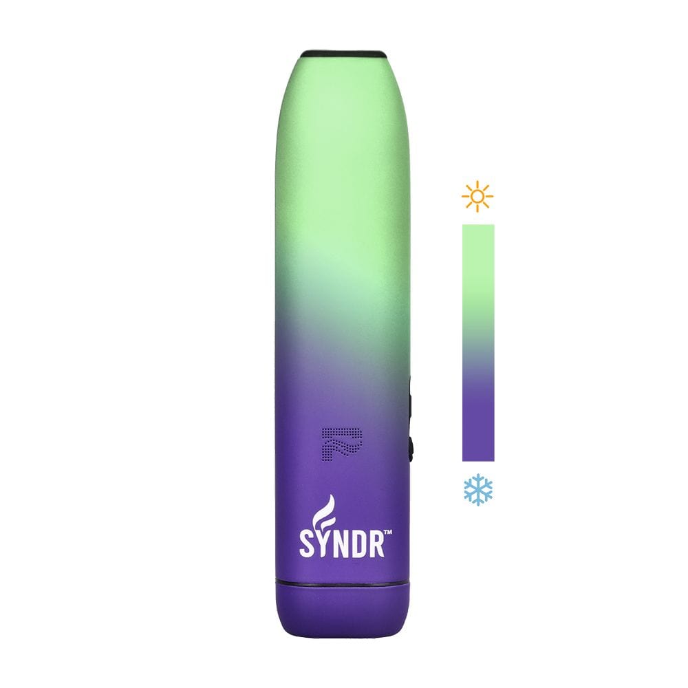 Front view of the Syndr Dry Herb Vaporizer  880mah, a sleek, silver device against a plain white background.