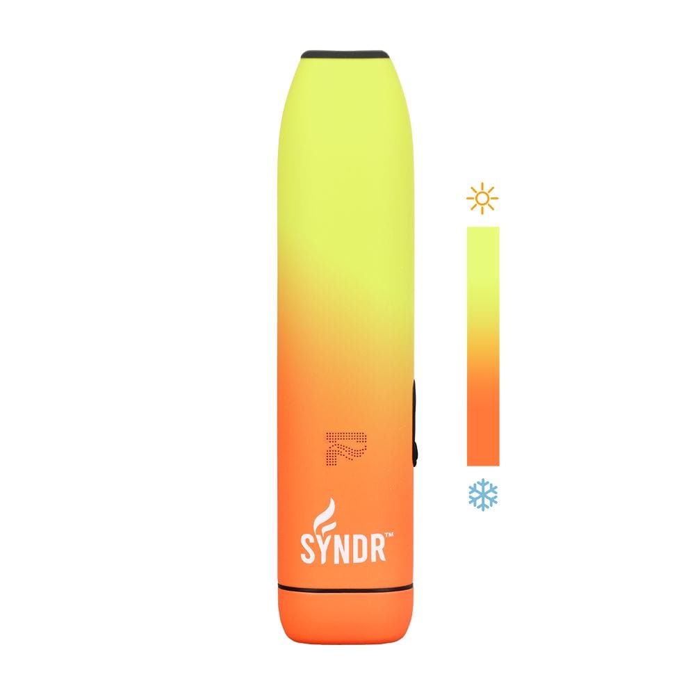 Front view of the Syndr Dry Herb Vaporizer  880mah, showcasing its sleek, metallic silver design against a plain white background.