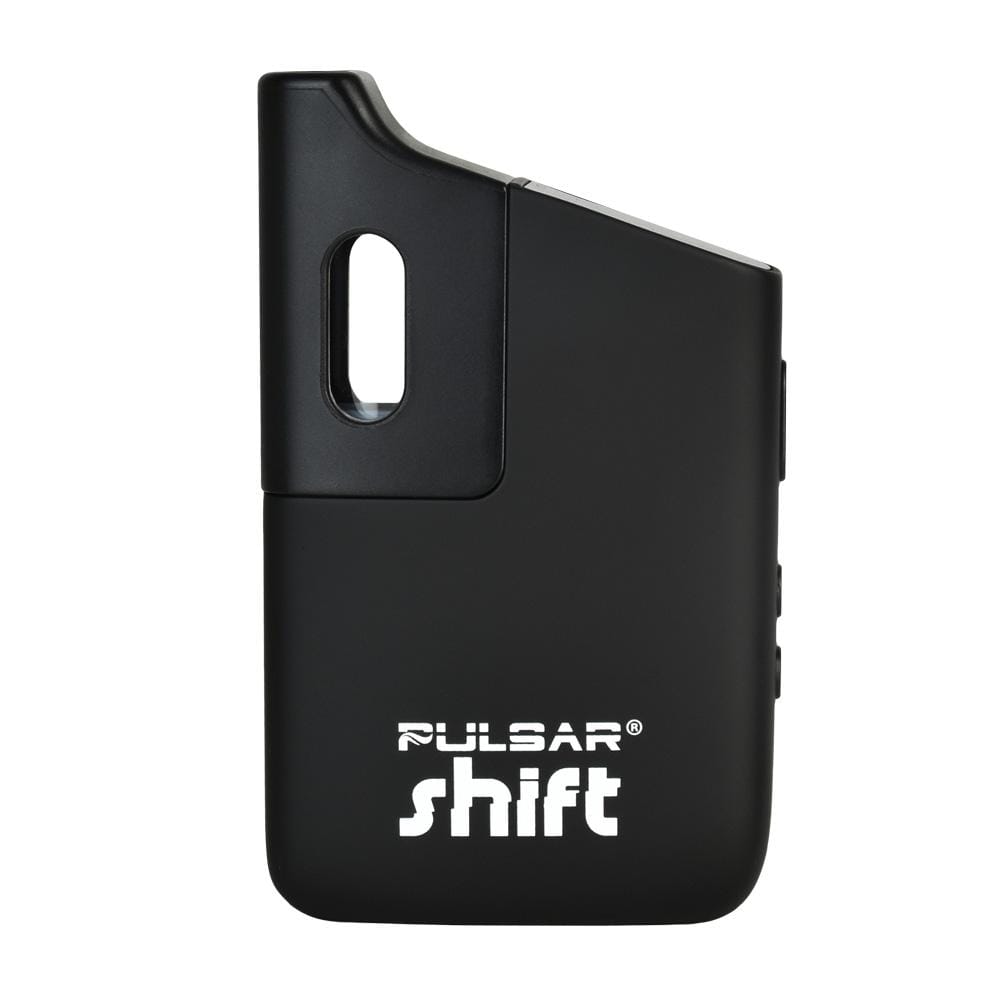 Front view of the Pulsar Shift Dry Herb Vaporizer, a sleek, black handheld device shown against a plain white background.