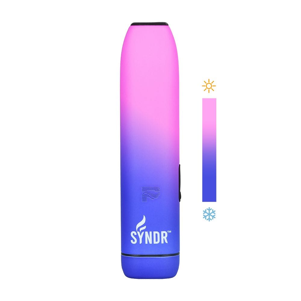 Front view of the Syndr Dry Herb Vaporizer  880mah, a sleek, blue device presented against a plain white backdrop.