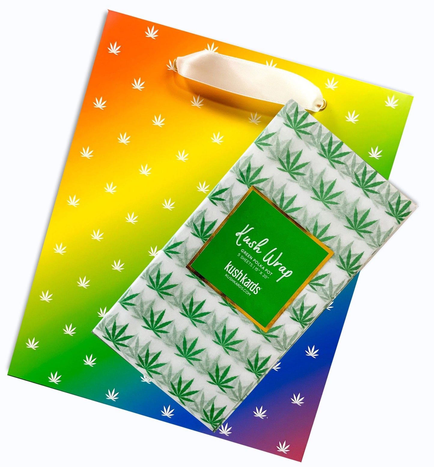 KushKards Gift Bag & Tissue Gift Bag & Tissue Paper Combo Rainbow Pot Leaf Print Gift Bag