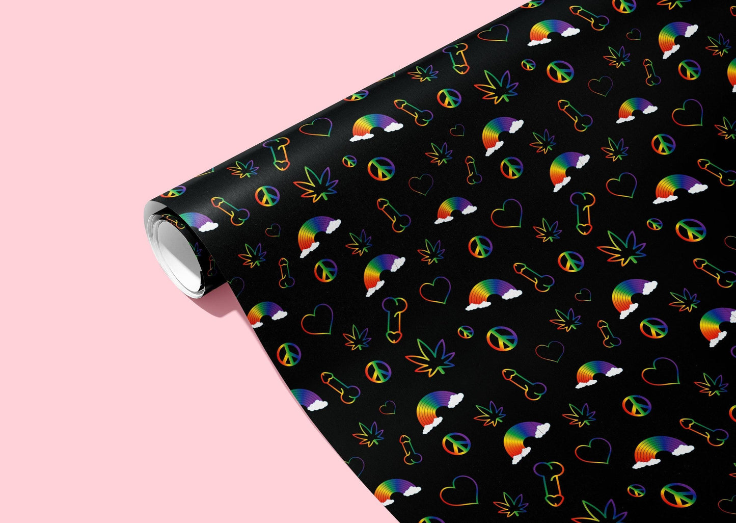 KushKards Wrapping Paper 🌈 Rainbow Penis Naughty Wrapping Paper