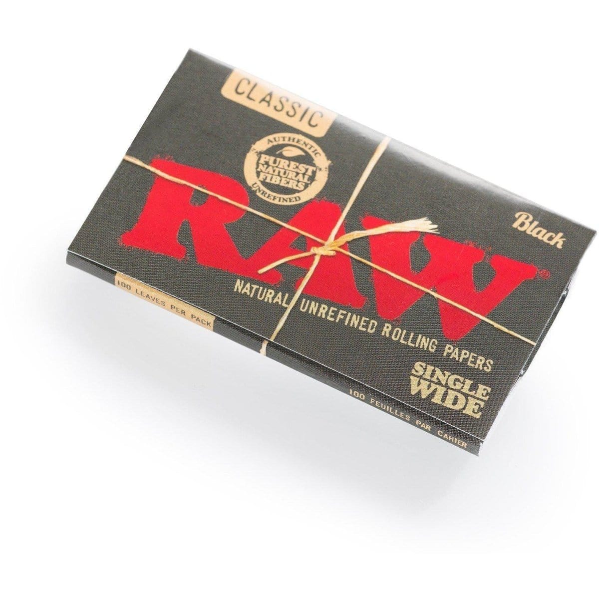 A close-up of the RAW Black Single Wide Rolling Papers package, showcasing the black branding and simple design.
