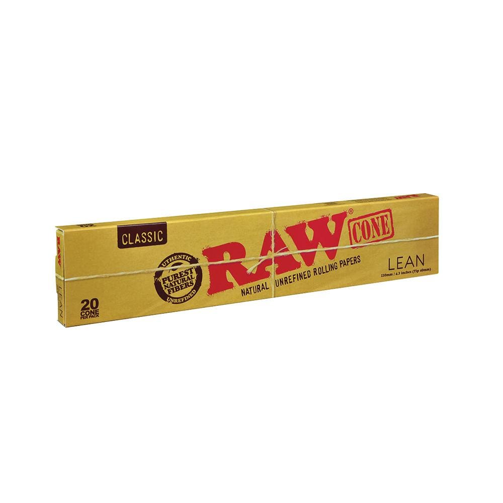 A close-up of the RAW Classic Lean Cones packaging, displaying the brand logo and product name in bold lettering against a white background.