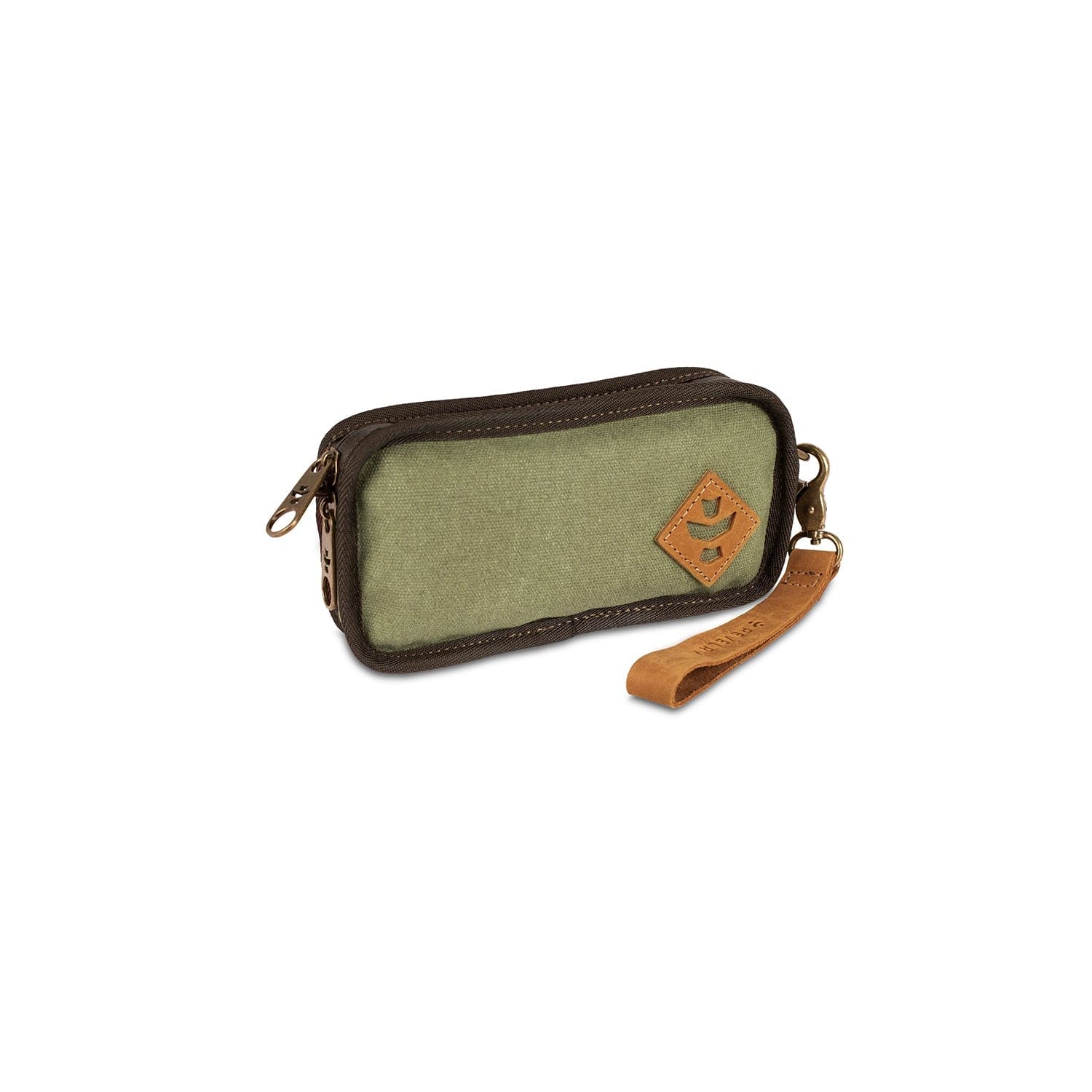A slightly angled view of The Gordito - Smell Proof Padded Pouch, showing its zippered closure and textured fabric material.