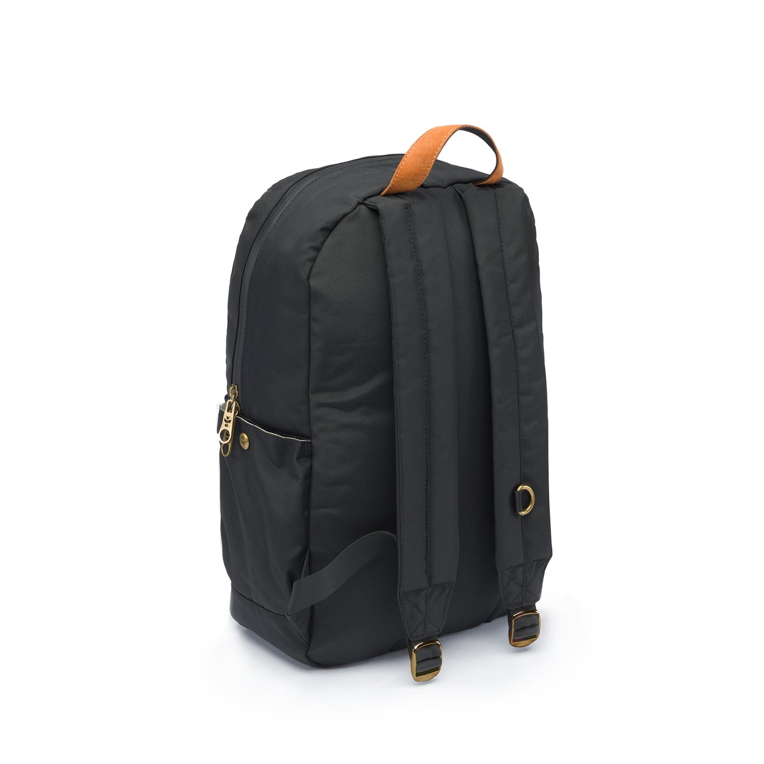 Back view of The Explorer - Smell Proof Backpack, a black backpack with a subtle, minimalist design against a plain white background.