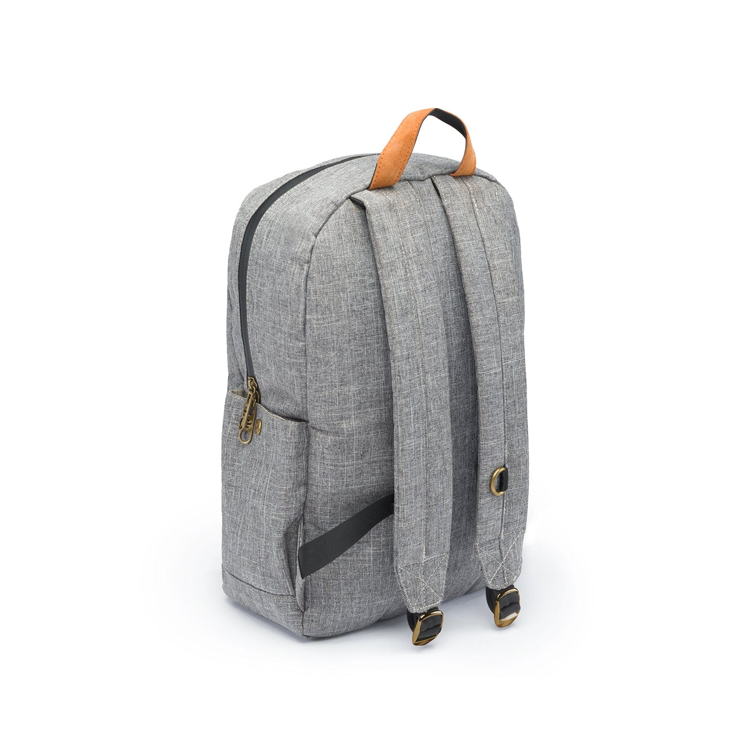 Back view of The Explorer - Smell Proof Backpack, a dark gray backpack with black zippers and adjustable straps against a plain white background.