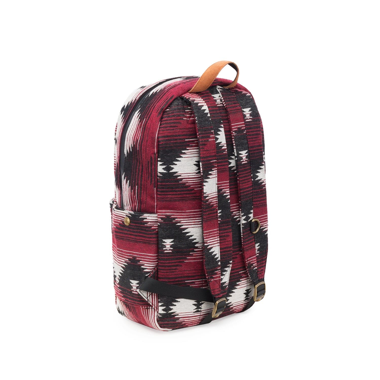 Front view of The Explorer - Smell Proof Backpack, a patterned bag with a dark strap, angled against a plain white background.