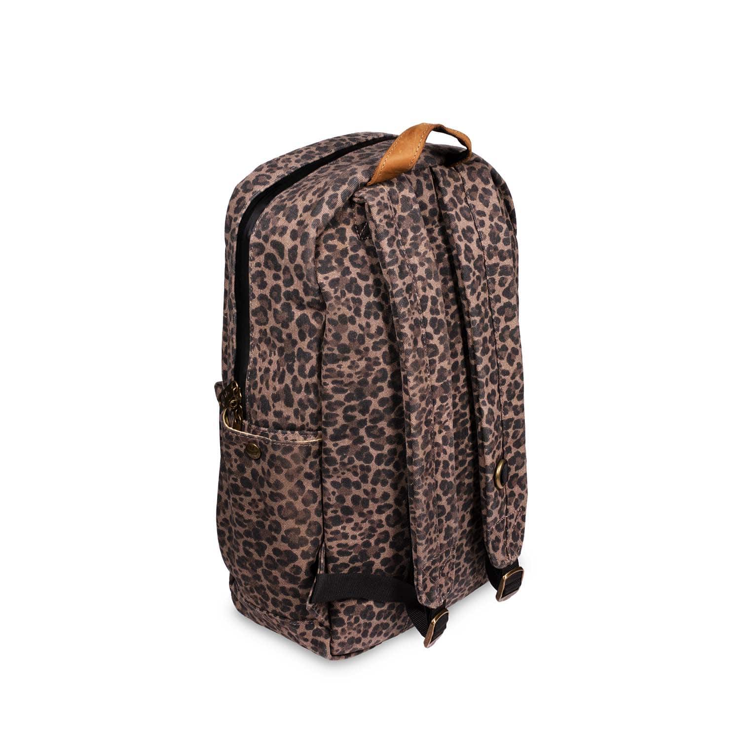 A three-quarter view of The Explorer - Smell Proof Backpack, showcasing its textured surface and compact size against a neutral backdrop.