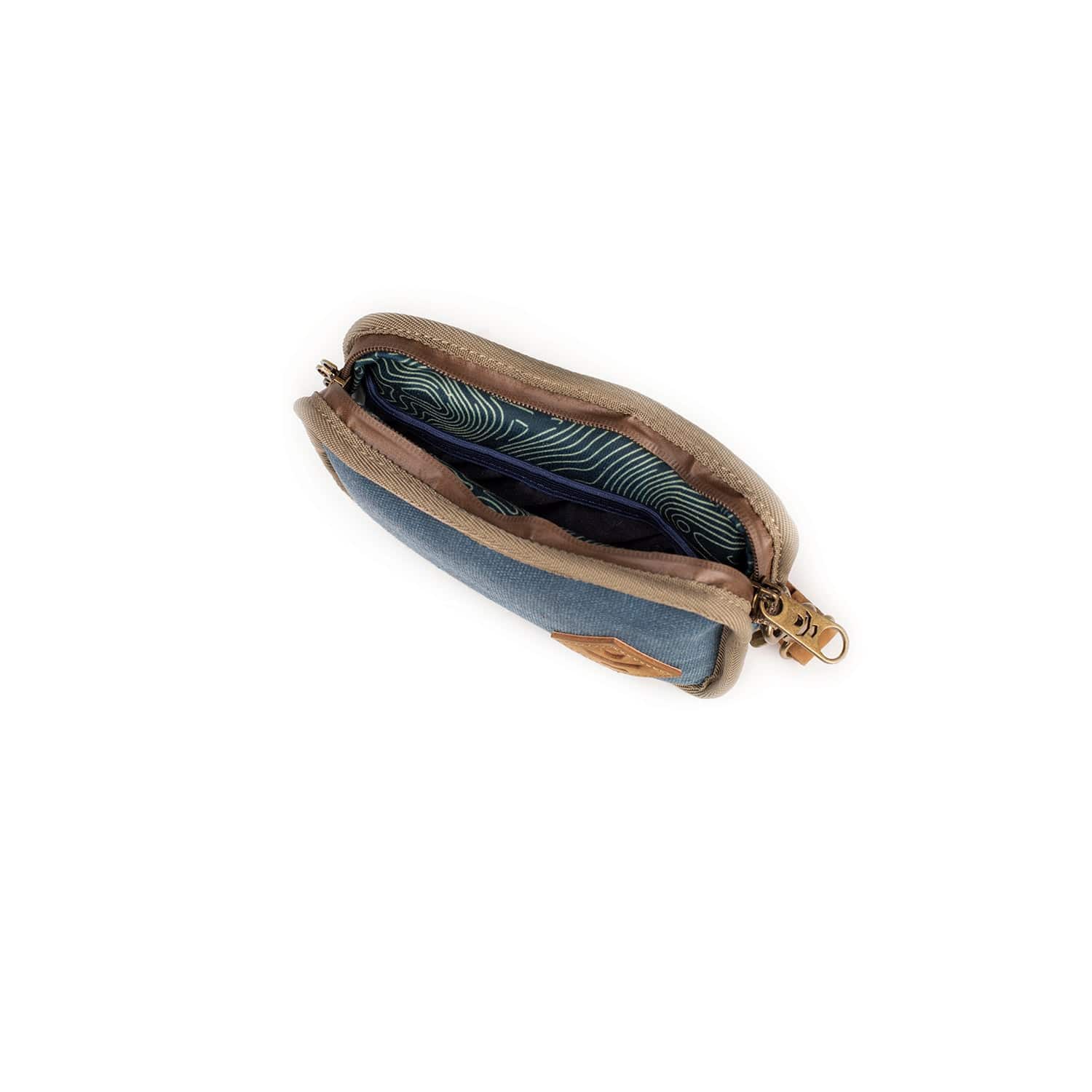 Overhead view of The Gordito - Smell Proof Padded Pouch, a closed, dark-colored pouch with a visible zipper and soft padding.